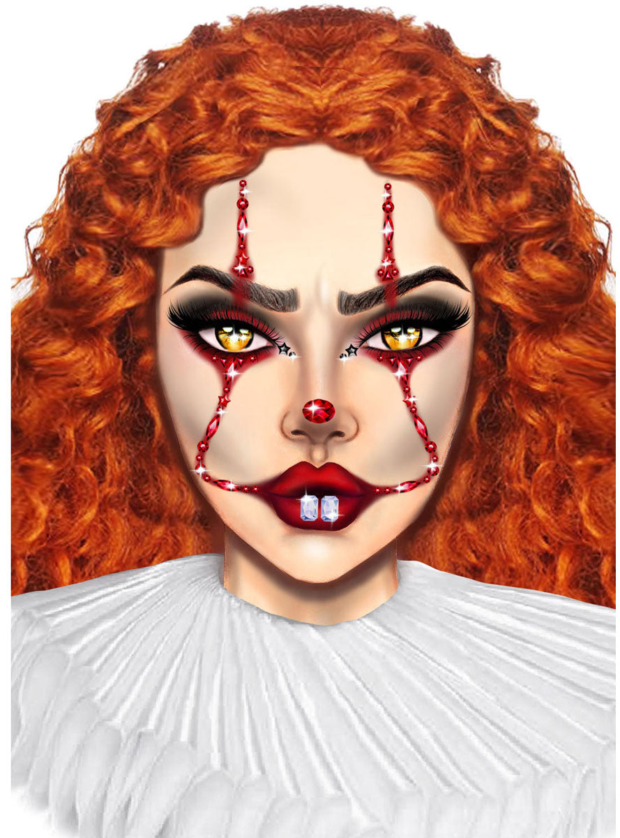 Womens Horror Clown Halloween Costume Face Jewels Alternative Image 1