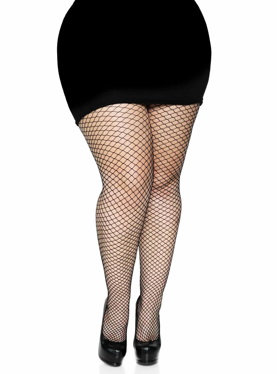 Plus Size Womens Black Industrial Net Spandex Stockings Main Image