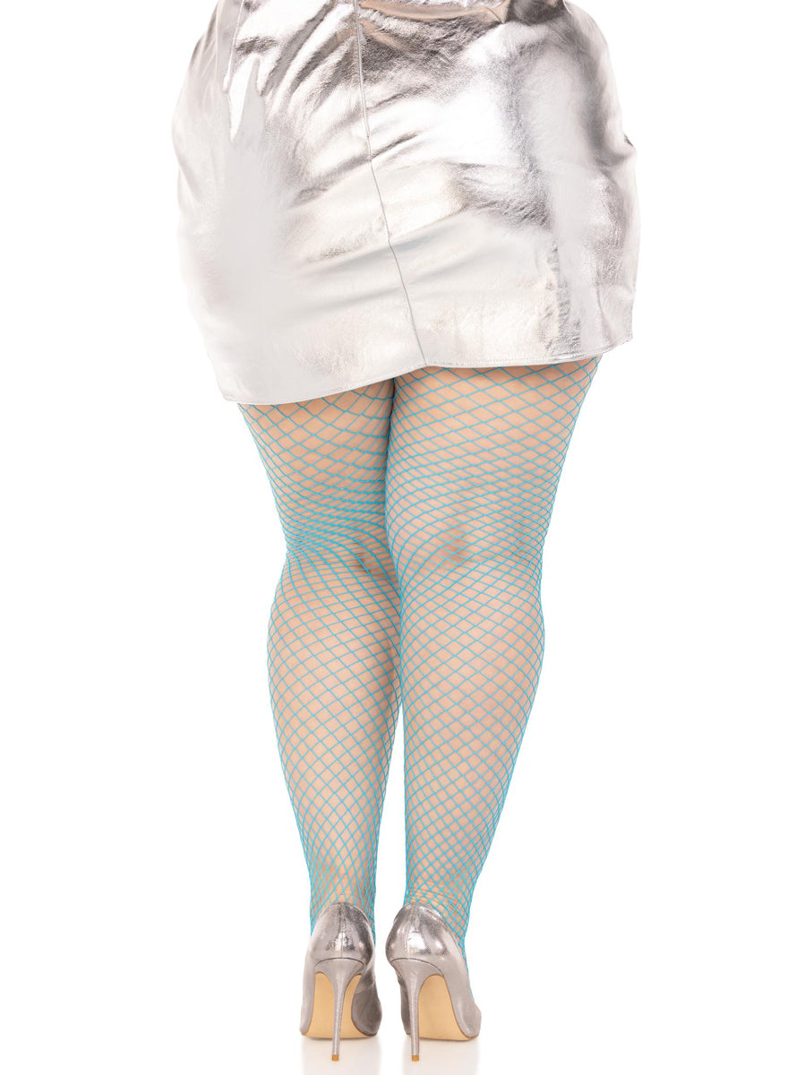 Plus Size Womens Neon Blue Industrial Net Spandex Stockings Back Image