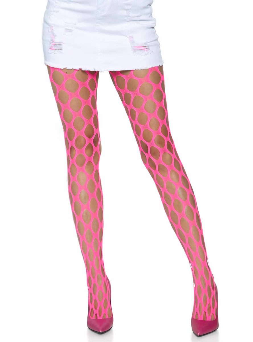 Womens Neon Pink Jumbo Pothole Net Tights Main Image