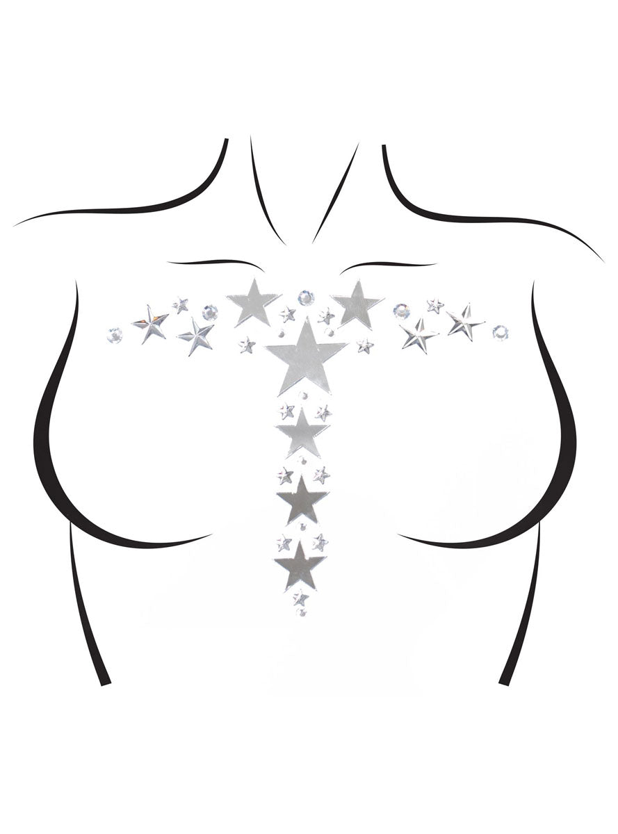 Kismet Silver Mirror Star Body Jewels With Glitter Main Image