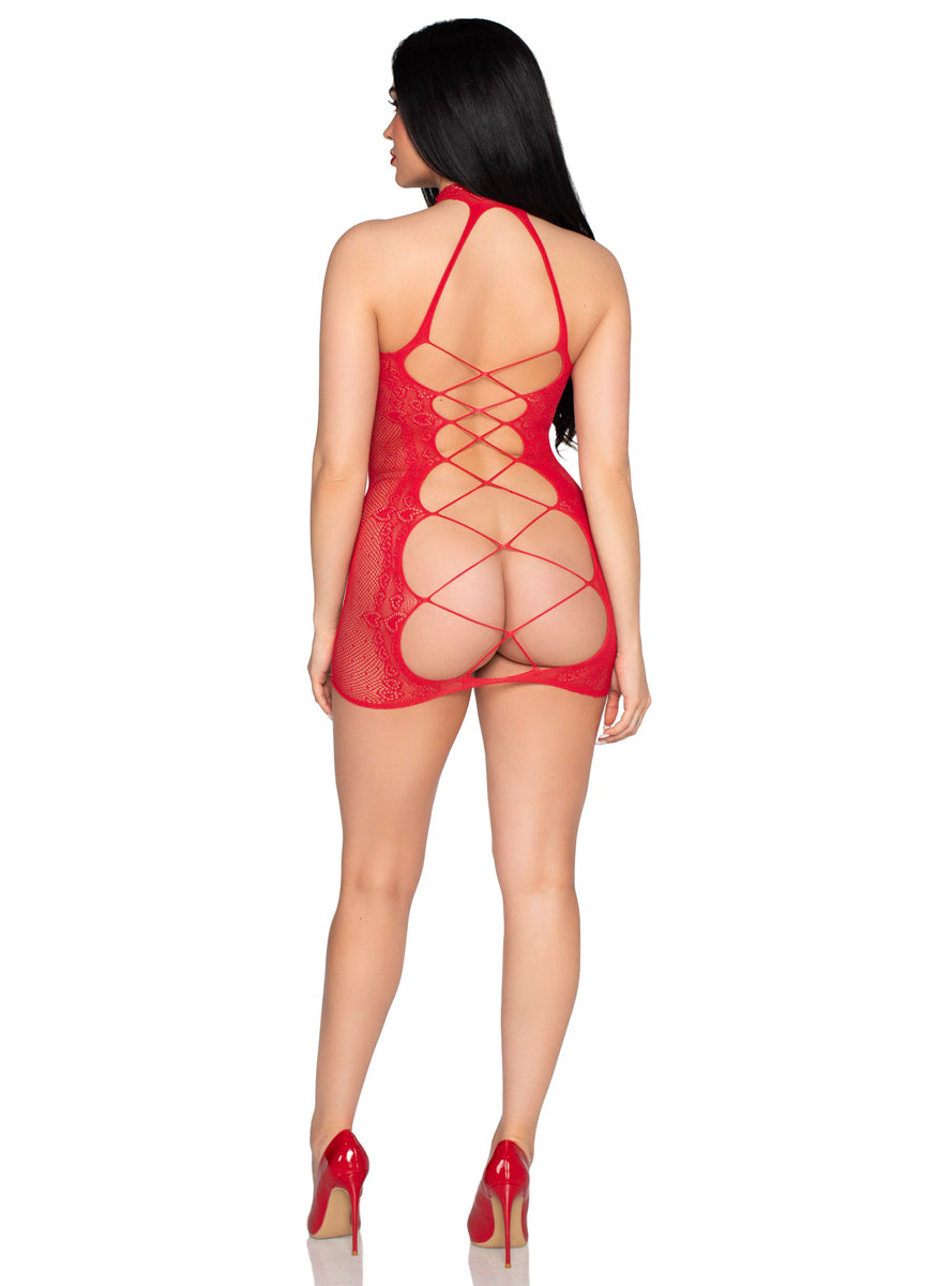 Sexy Womens Red Kiss And Tell Open Back Mini Dress Back Image