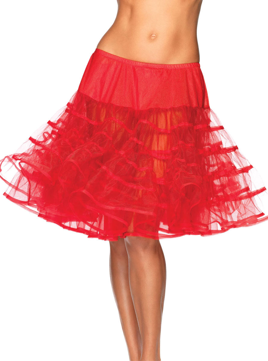 Womens Red Knee Length Layered Costume Petticoat