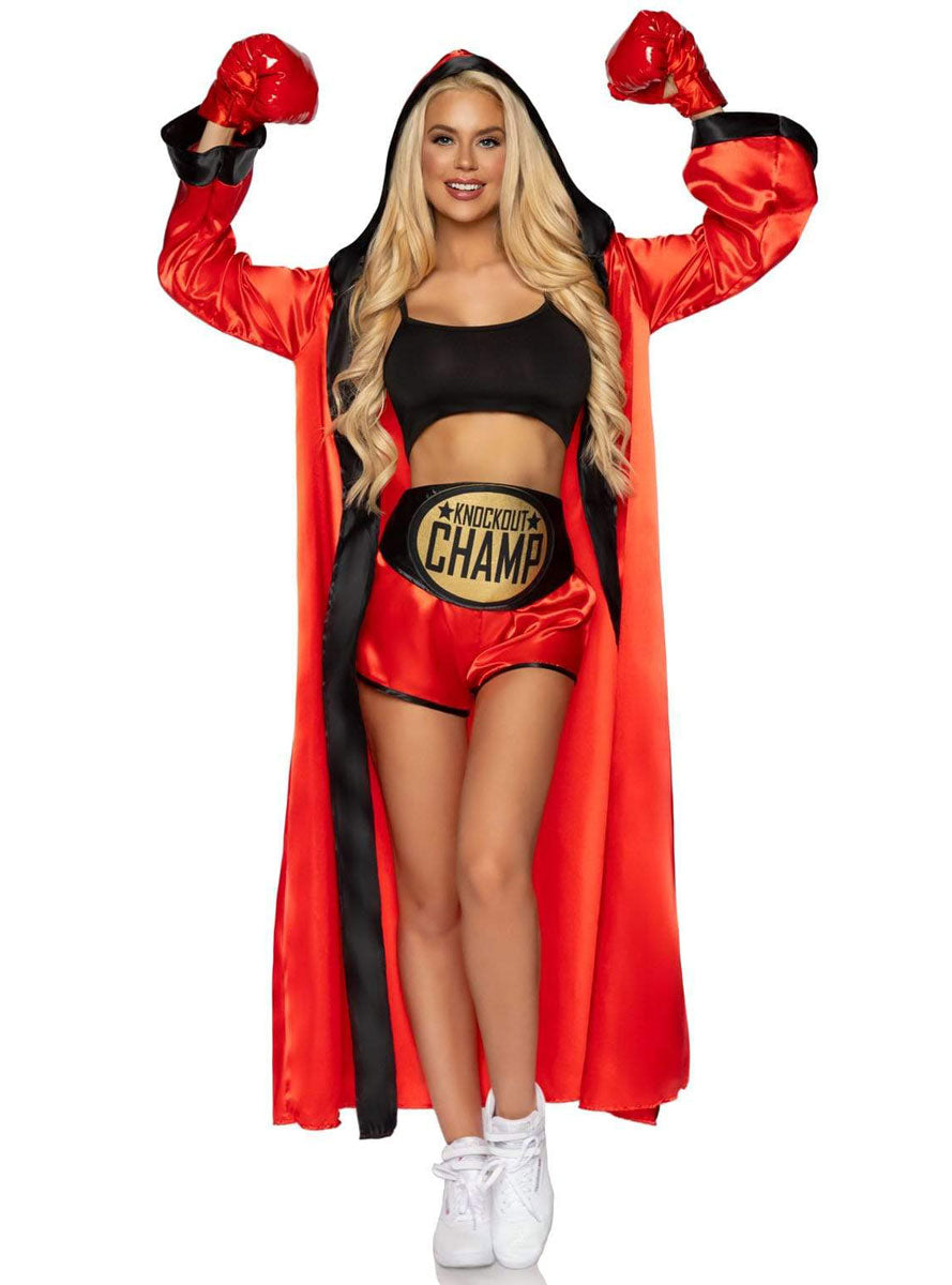 Womens Red And Black Knockout Champion Boxer Costume Alternate Full Front Image