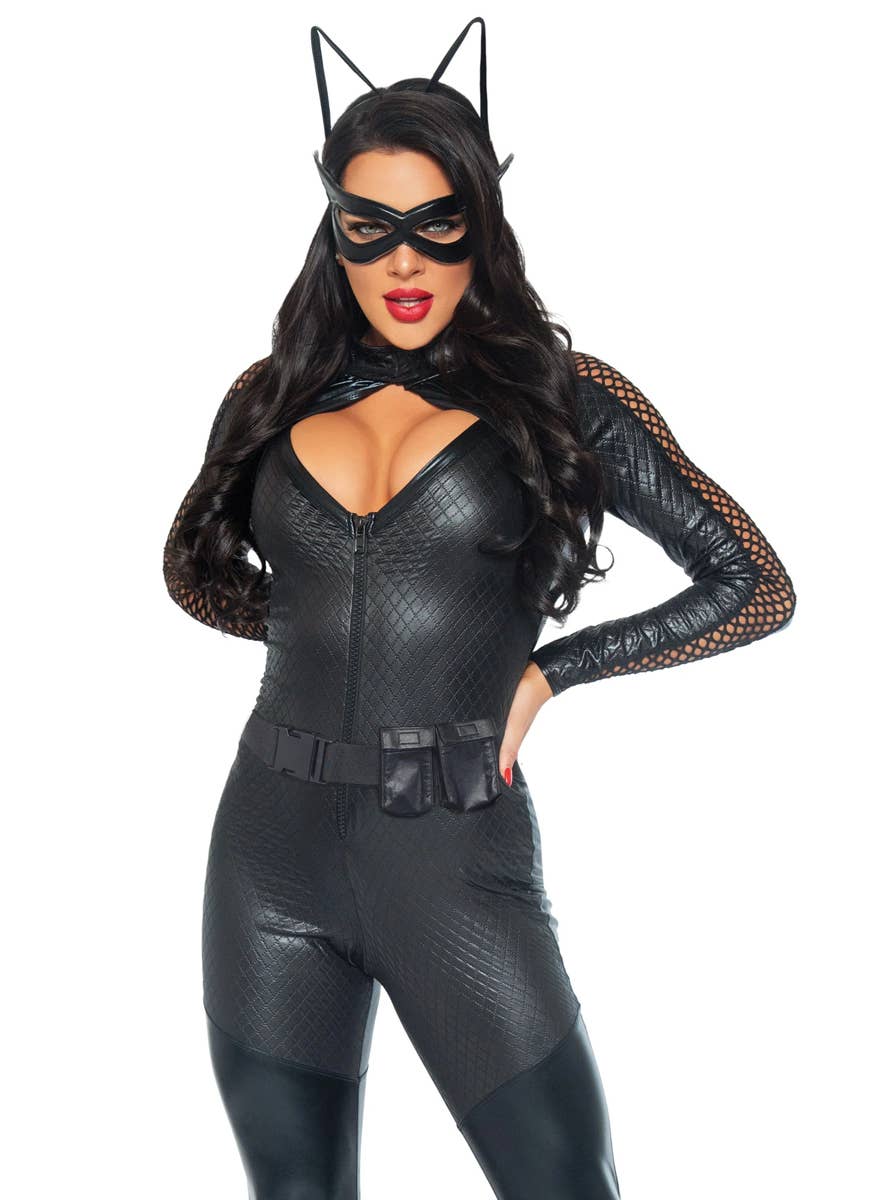 Sexy Catwomen Deluxe Women's Fancy Dress Close Costume Up Image
