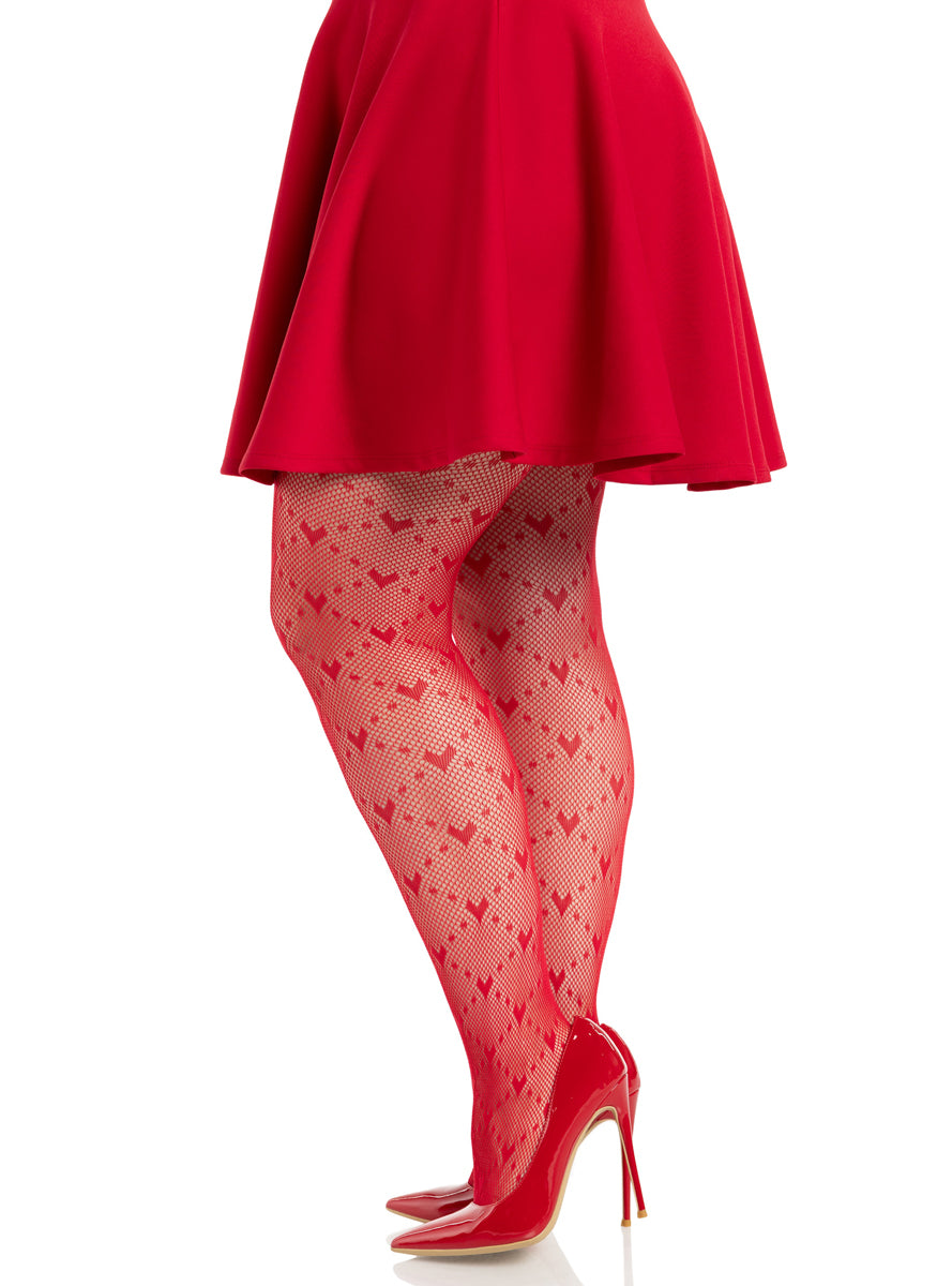 Plus Size Womens Red Love Struck Heart Net Tights Side Image