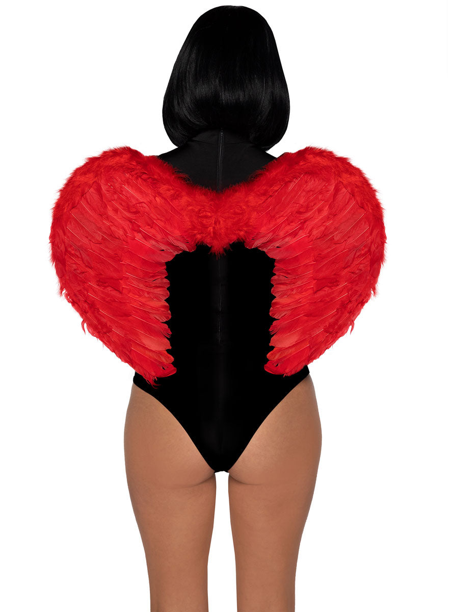 Womens Small Red Angel Costume Wings With Marabou Feather Trim Back Image