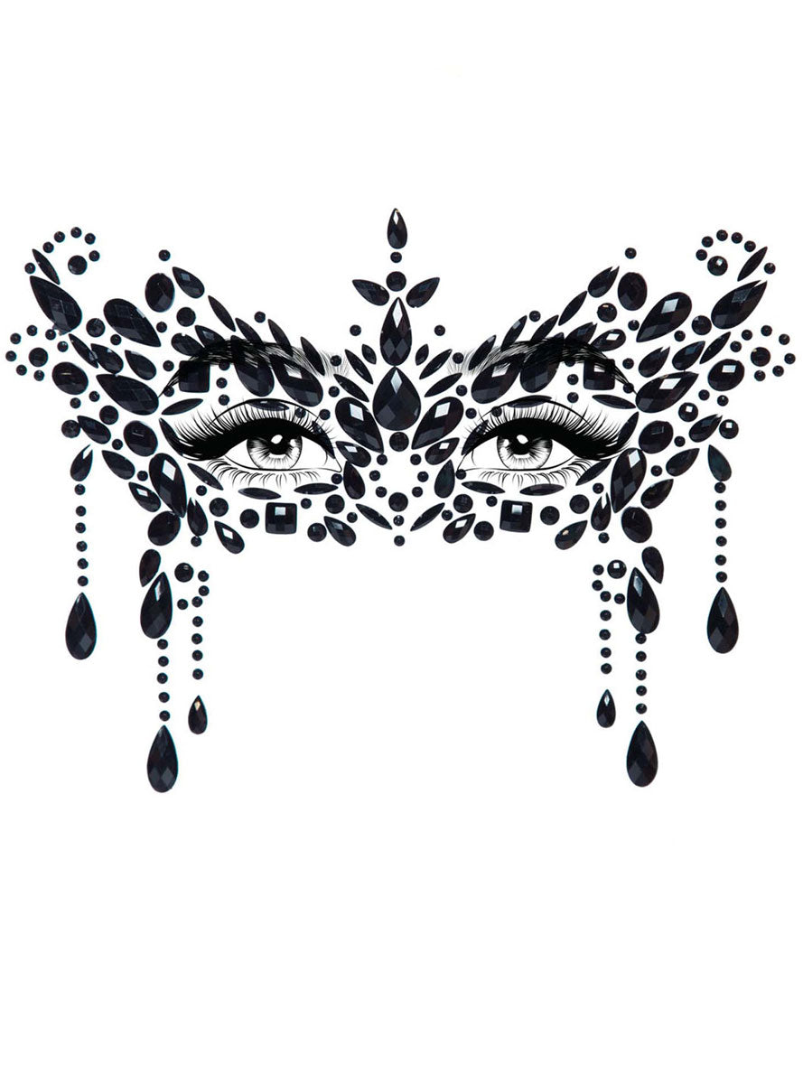 Womens Black Masquerade Mask Stick On Face Jewels Main Image