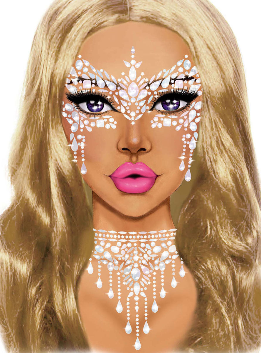 Womens Clear Masquerade Mask Stick On Face Jewels Alternative Image 1