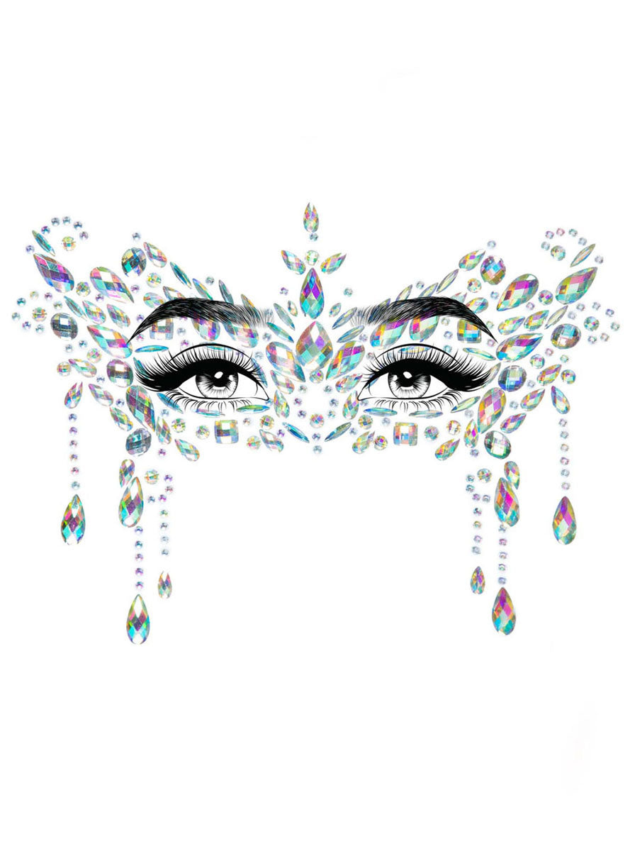 Womens Clear Masquerade Mask Stick On Face Jewels Main Image