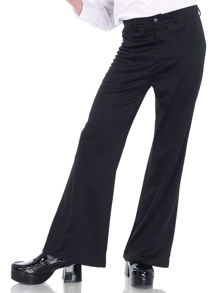 Mens Black 1970s Disco Bell Bottom Flared Costume Pants