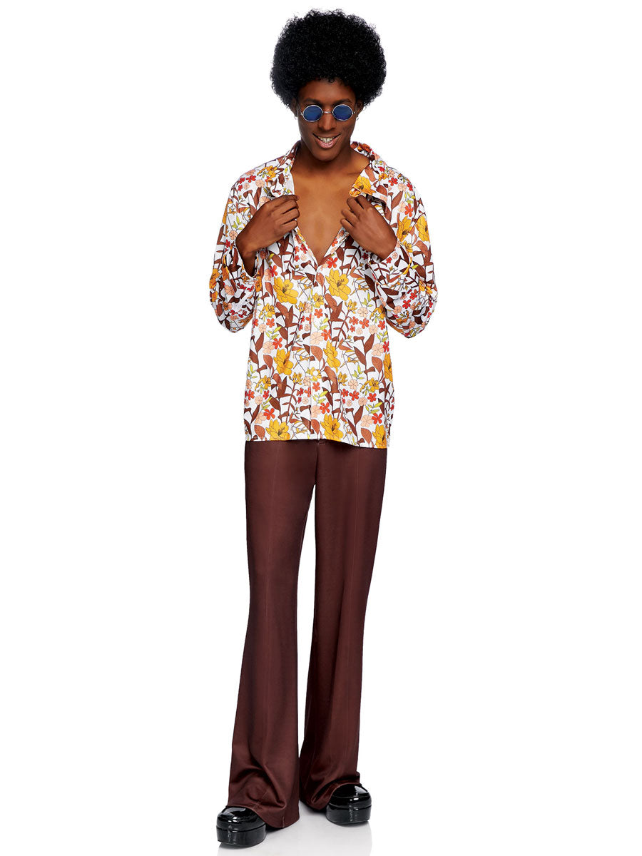 Mens Floral 1970's Hippie Disco Costume Shirt - Alternate Image