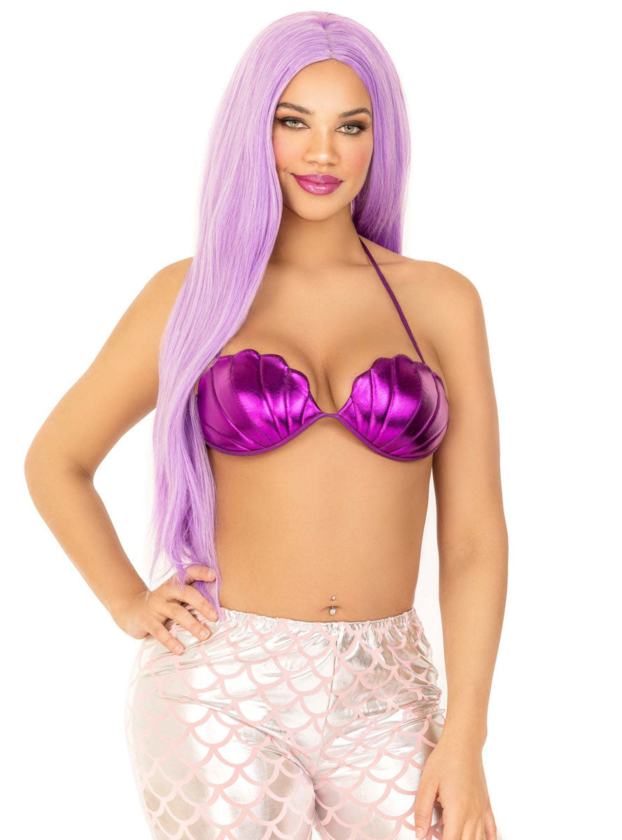Womens Purple Mermaid Costume Shell Bra Main Image