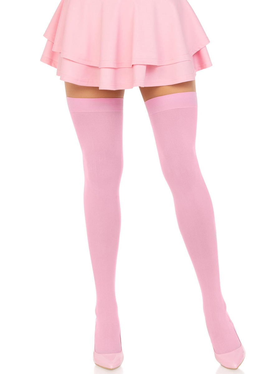 Womens Pink Nylon Thigh High Costume Stockings Alternative Image