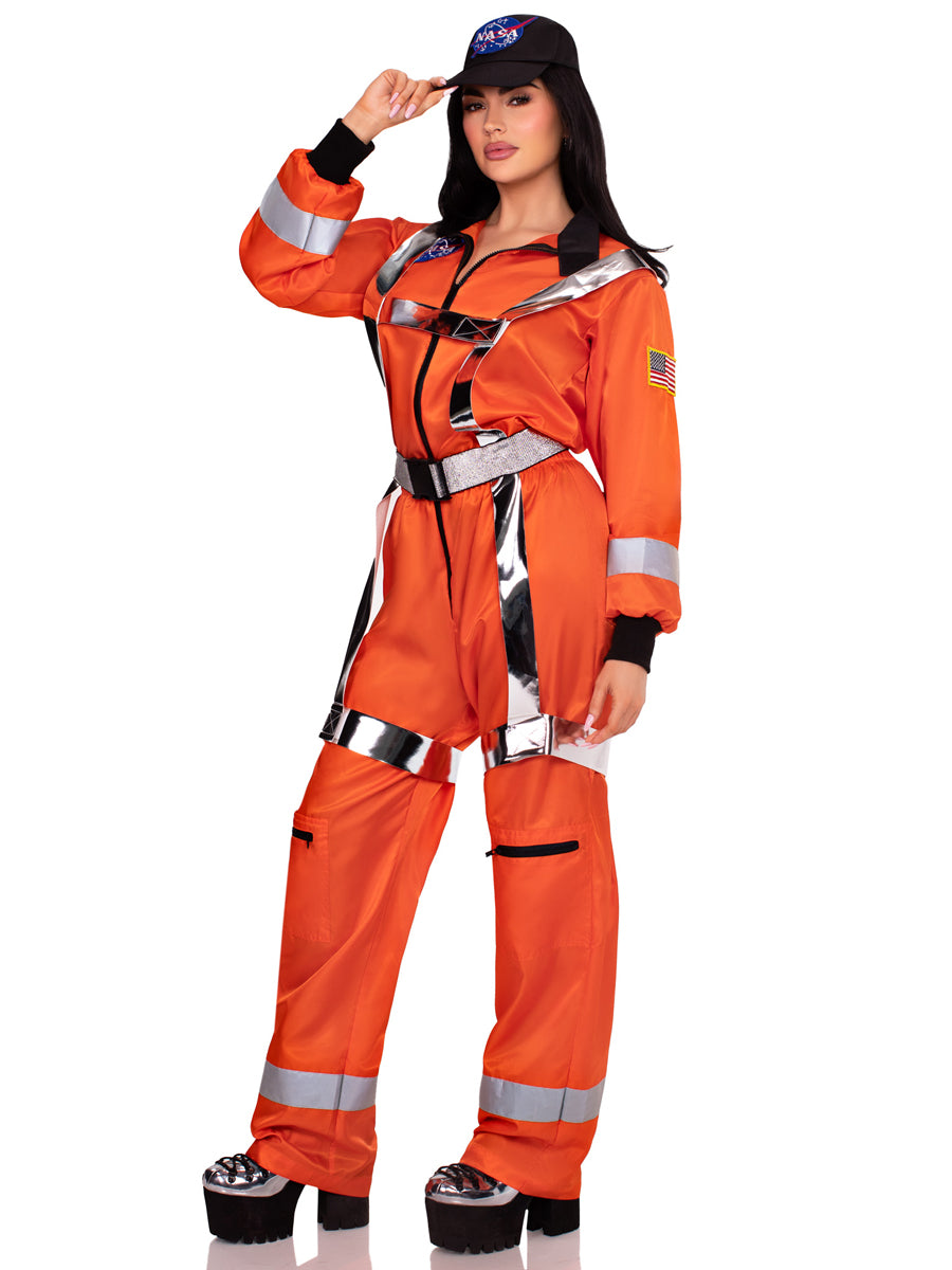 Womens Orange Cosmic Astronaut Zip Up Space Suit Costume Alternative Image