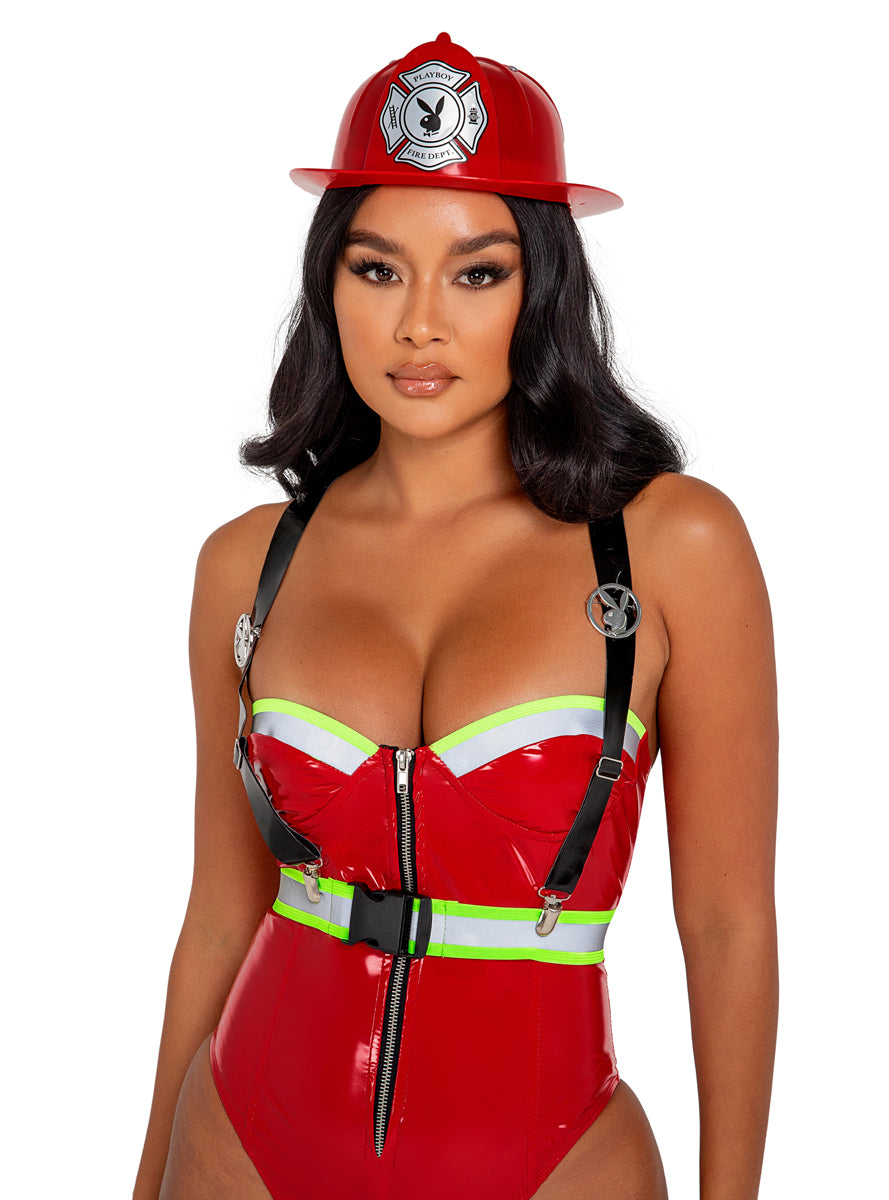 Playboy Smoking Hot Firegirl Sexy Womens Bodysuit Costume - Close Image