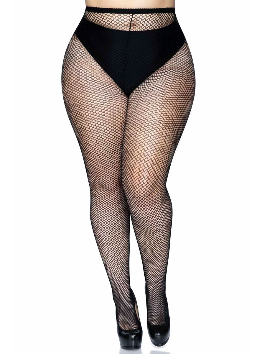 Women's Sexy Black Pdlus Size Fishnet Stockings In Spandex - Main Image