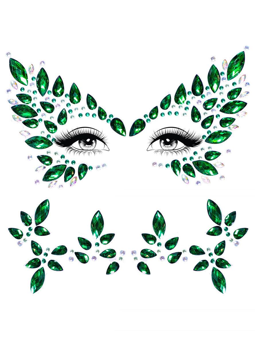 Womens Green Poison Costume Face Jewels Main Image