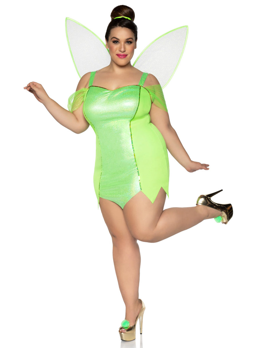 Plus Size Womens Green Pretty Pixie Fairy Costume Front Image