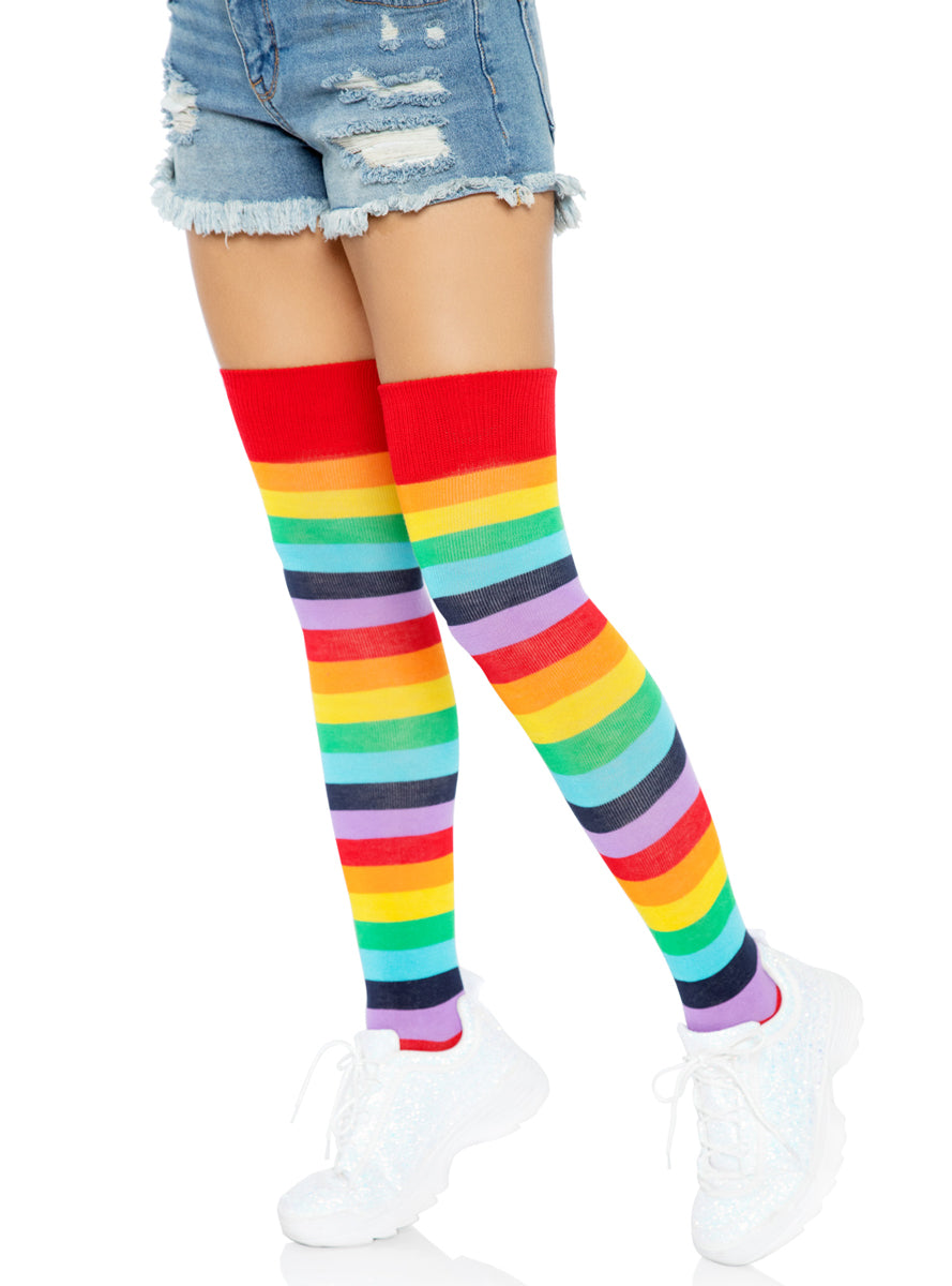 Womens Rainbow Striped Acrylic Thigh High Stockings Main Image