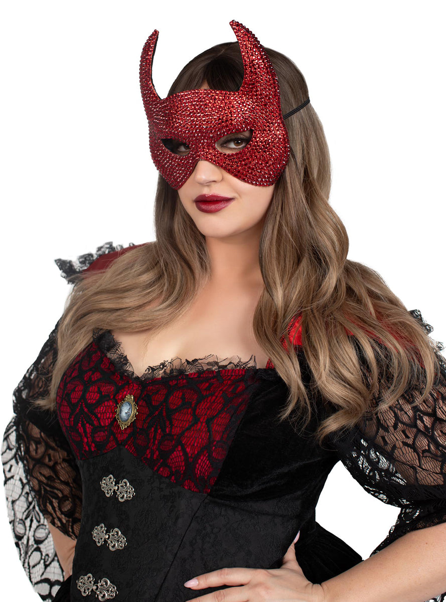 Womens Red Devil Rhinestone Halloween Costume Mask Main Image