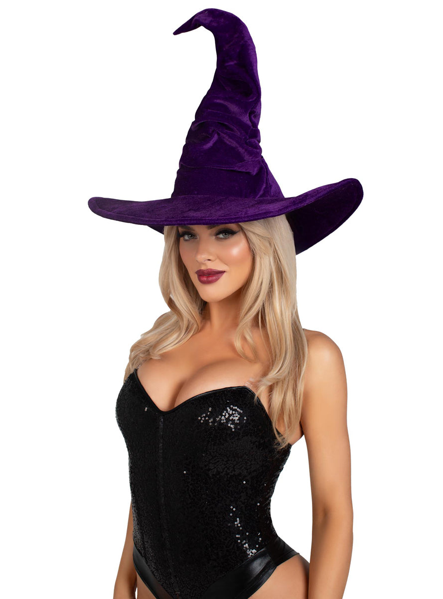 Womens Purple Ruched Velvet Witch Halloween Costume Hat Main Image