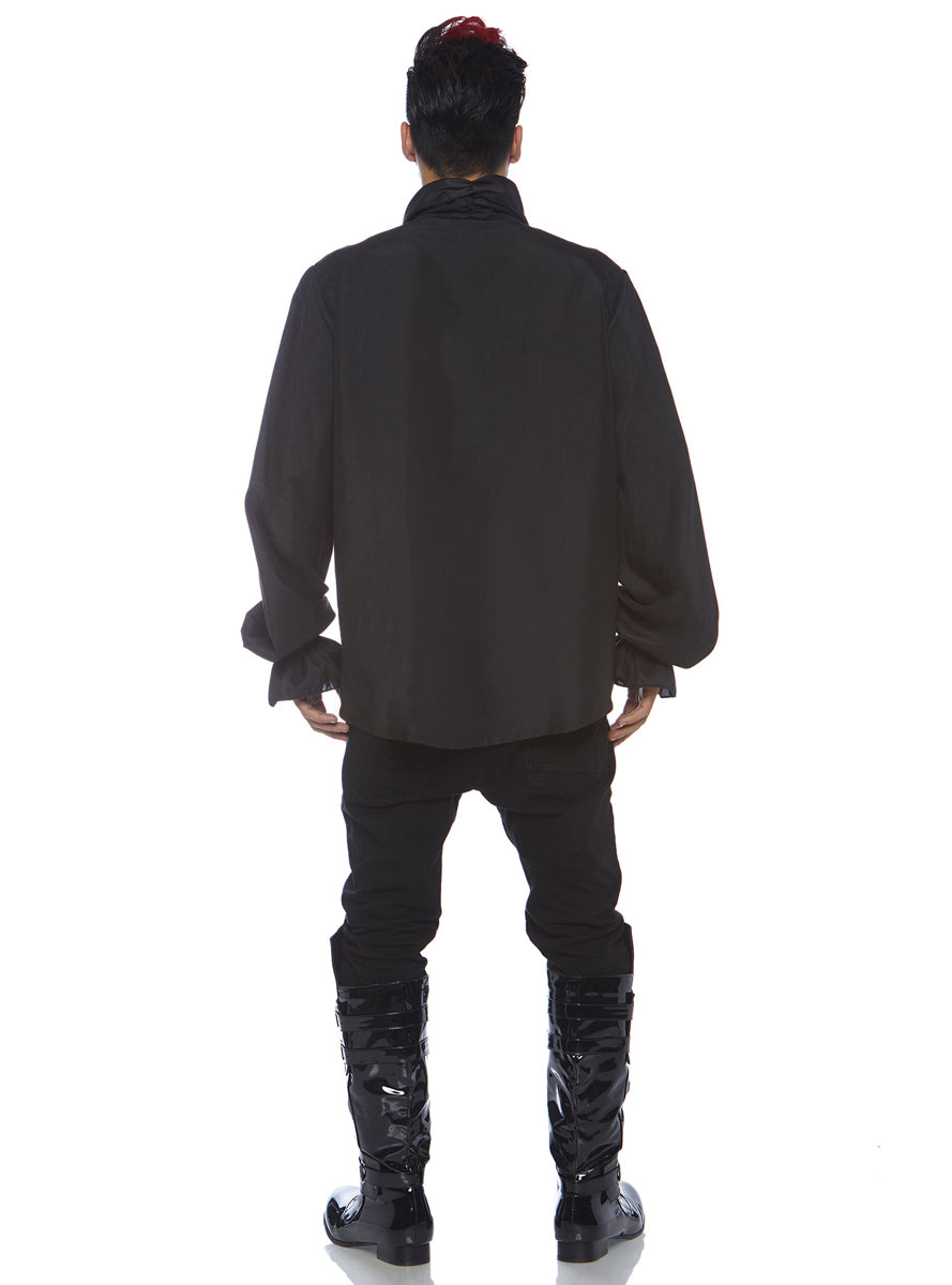 Mens Black Ruffle Front Costume Shirt Back Image