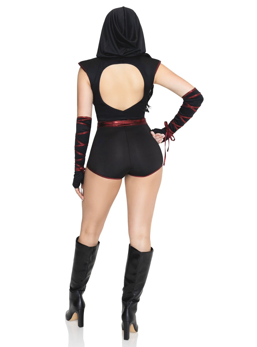 Sexy Womens Shadow Strike Ninja Red And Black Costume Back Image