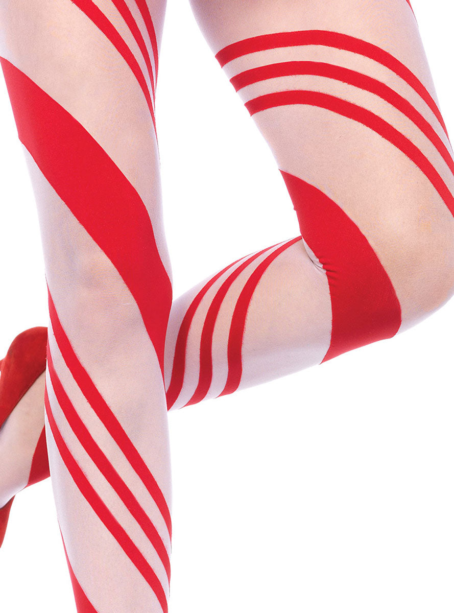 Red and White Candy Cane Women's Christmas Stockings - Close Up Image