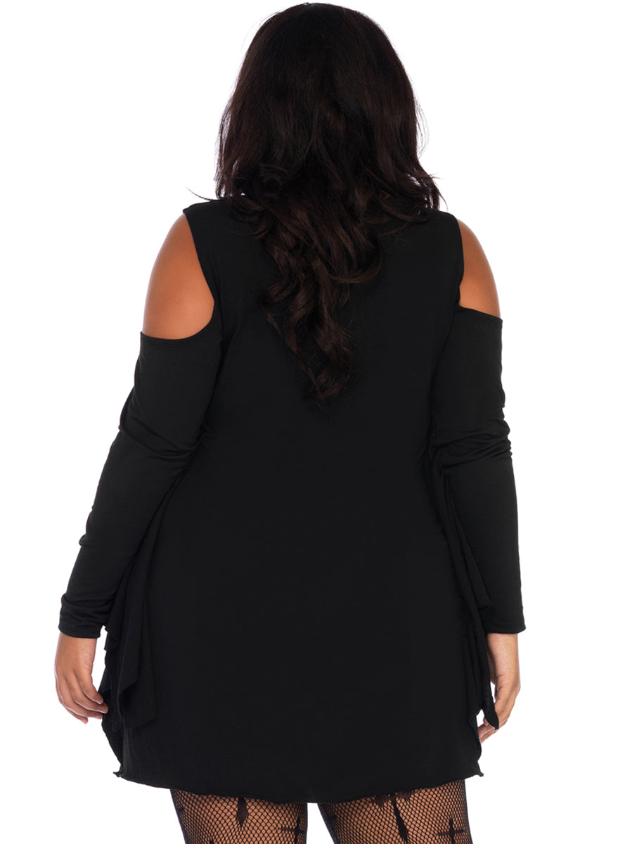 Plus Size Womens Black Spider Web Halloween Costume Dress Close Back Image