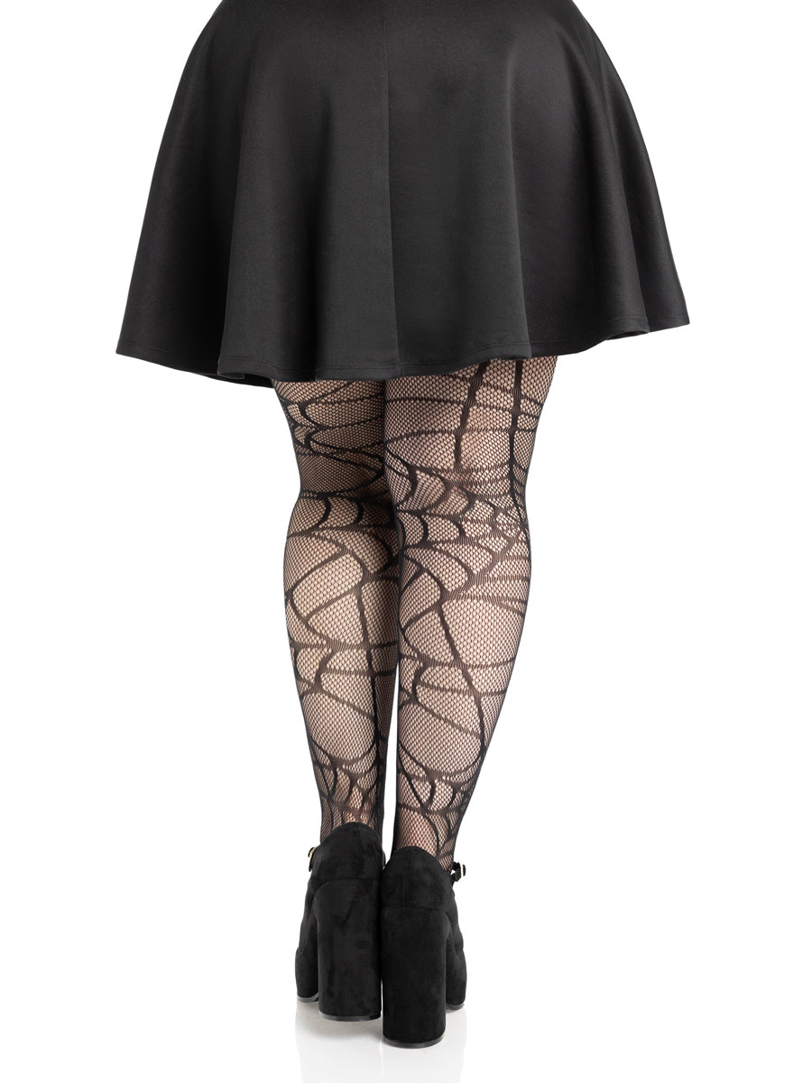 Plus Size Womens Black Spiderweb Net Halloween Costume Tights Back Image