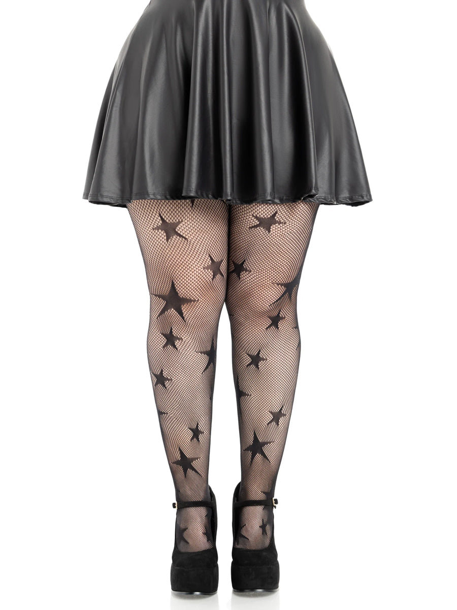 Plus Size Womens Black Star Net Halloween Costume Tights Main Image