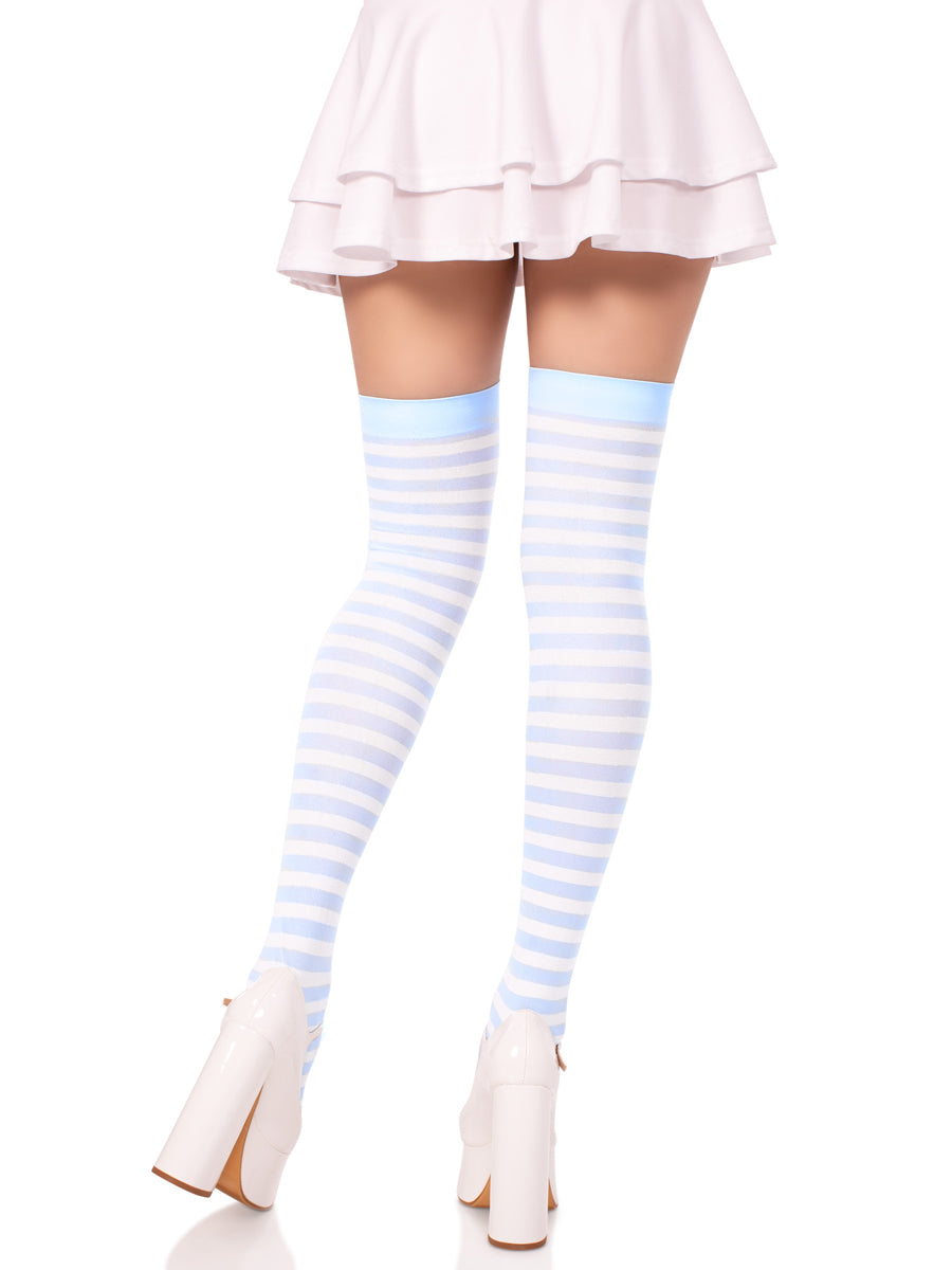 Womens Blue And White Striped Nylon Costume Tights Back Image