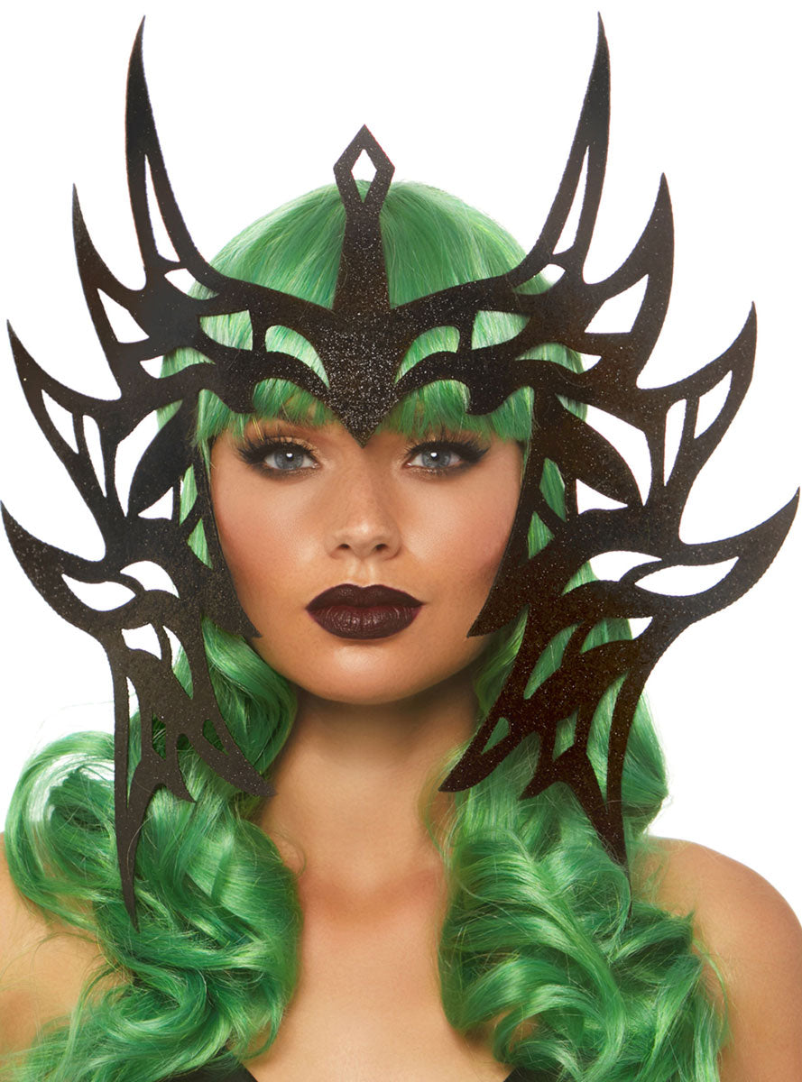 Womens Black Glitter Warrior Die Cut Costume Headpiece