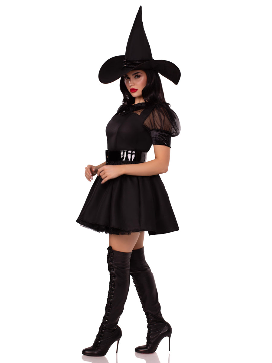 Sexy Black Witch Women's Deluxe Halloween Costume Alternate Side View