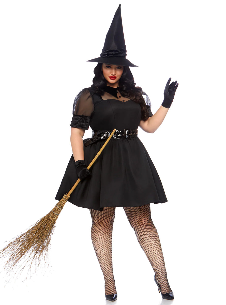 Sexy Black Witch Women's Plus Size Halloween Costume - Front Image