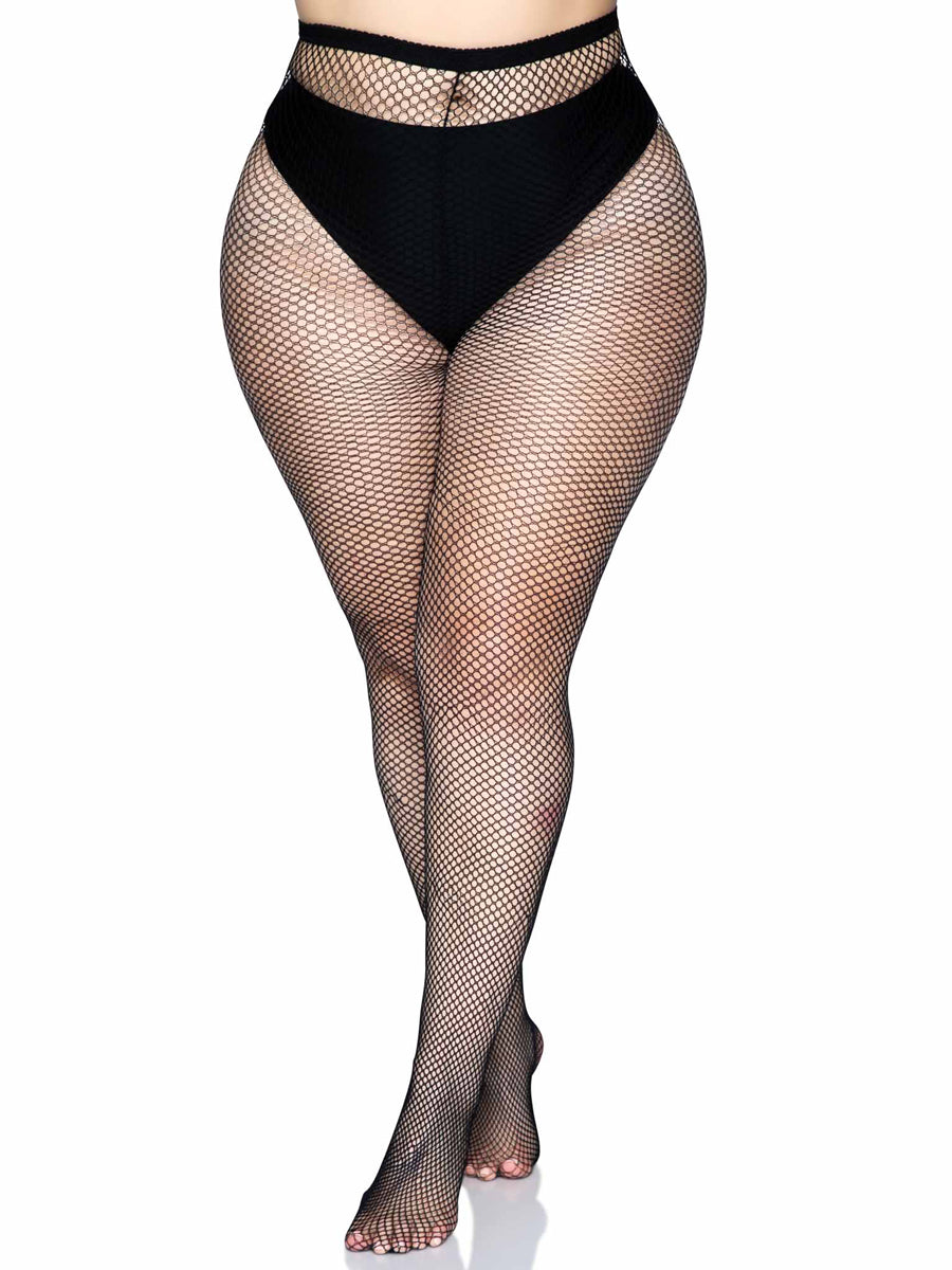 Sexy Full Length Black Fishnet Women's Pantyhose with Back Seam - Alternate Image