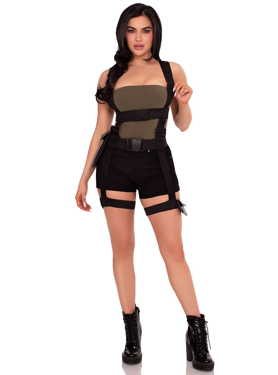Womens Black Utility Costume Body Harness With Leg Garter Main Image