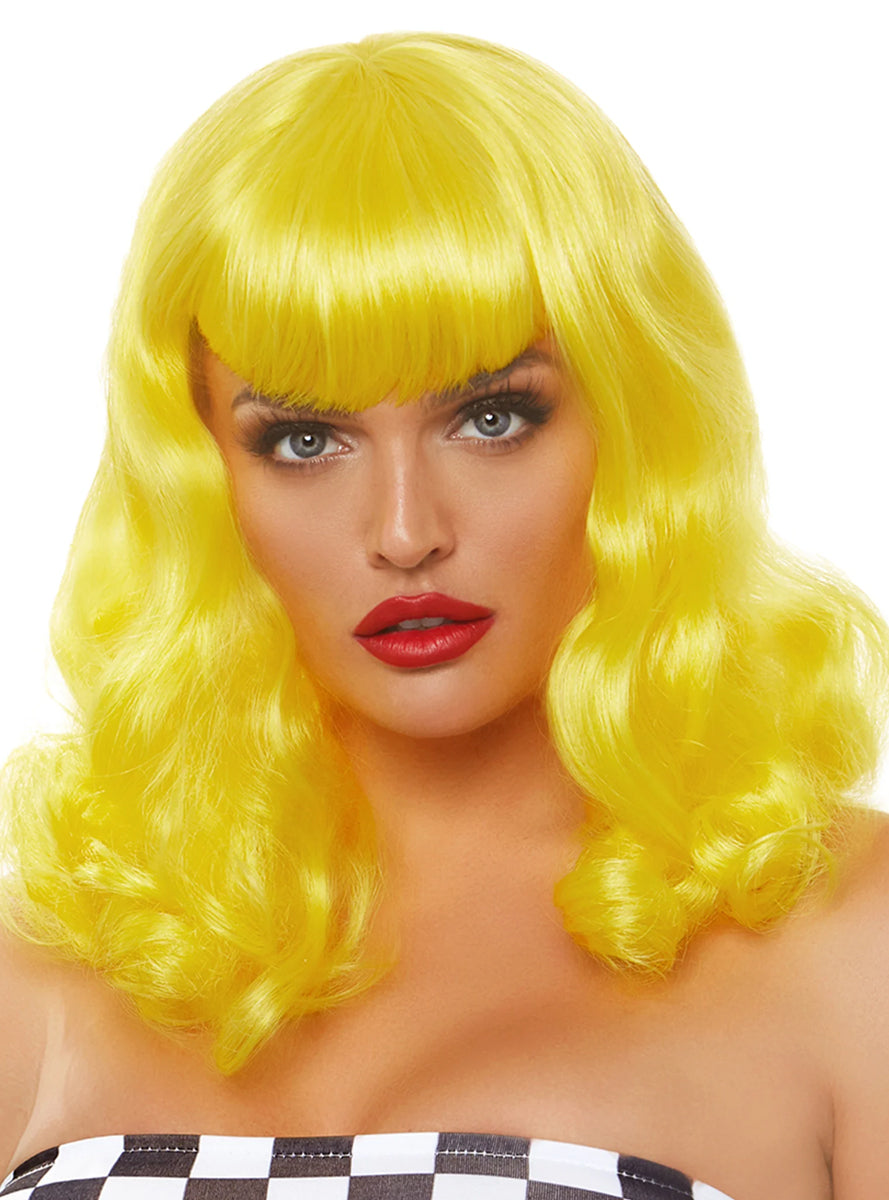 Womens Curly Yellow Retro Bob Costume Wig Main Image
