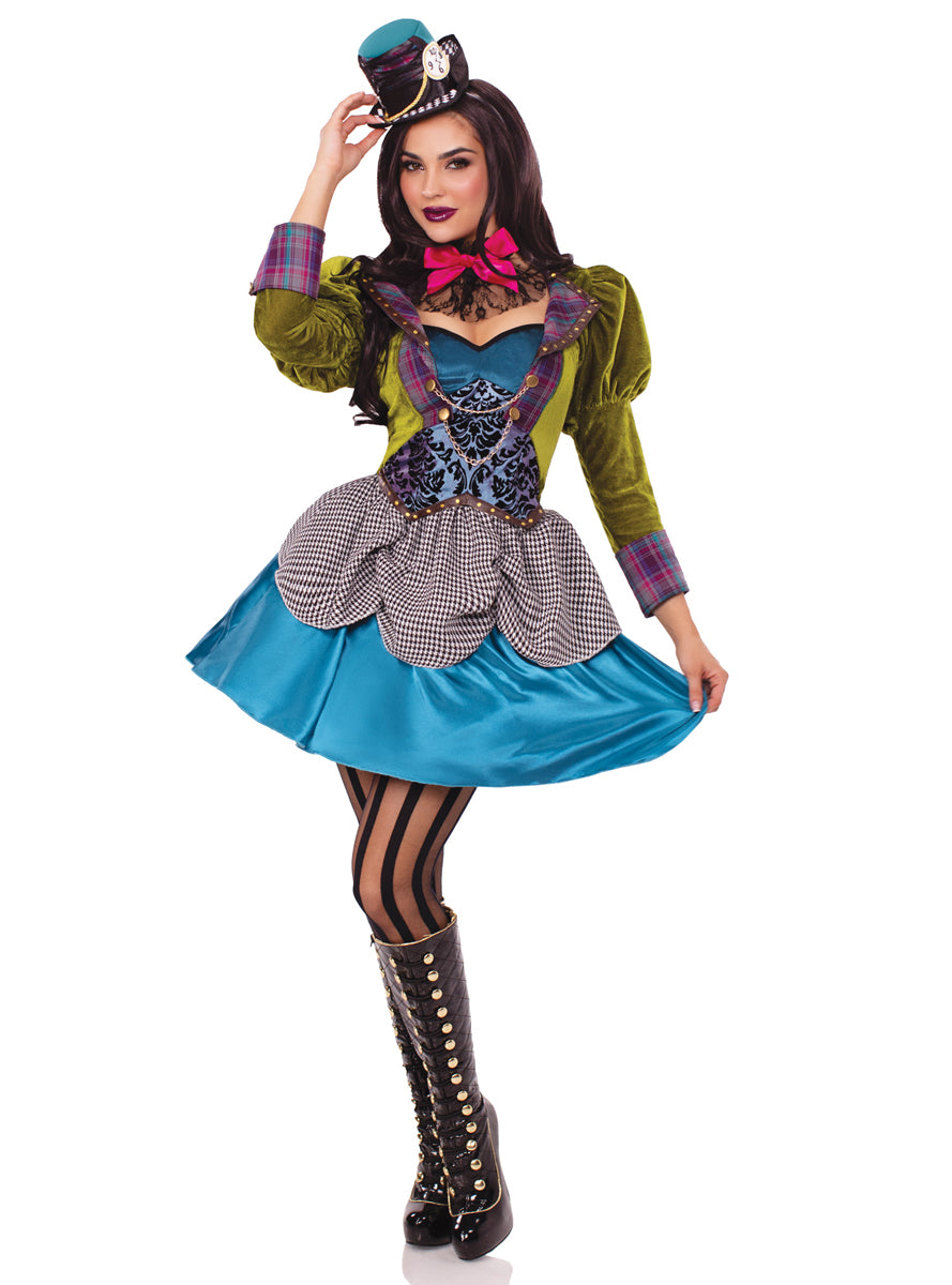 Women's Deluxe Blue and Green Mad Hatter Costume - Alternate Image