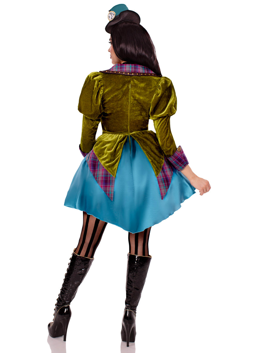 Women's Deluxe Blue and Green Mad Hatter Costume - Back Image