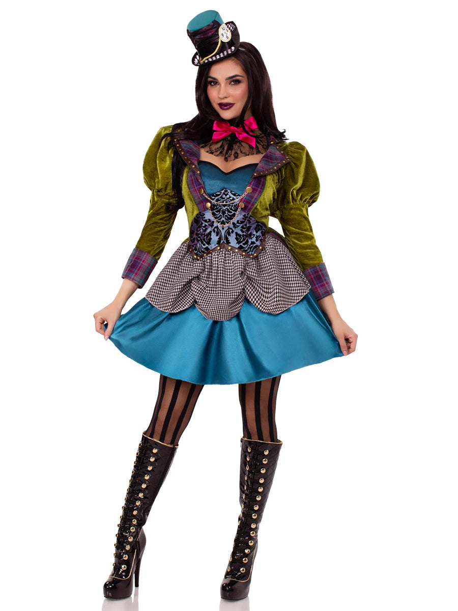 Women's Deluxe Blue and Green Mad Hatter Costume - Main Image