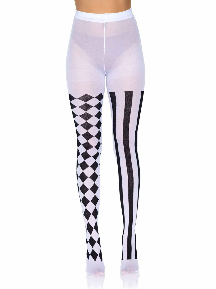 Black And White Harlequin Full Length Costume Stockings - Alternate Image