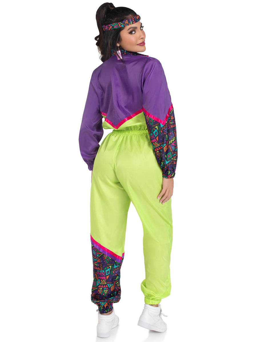 80s Neon Green and Purple Tracksuit Costume