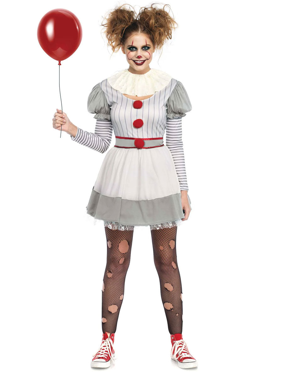 Women's Creepy Clown Pennywise Halloween Costume -Main Image