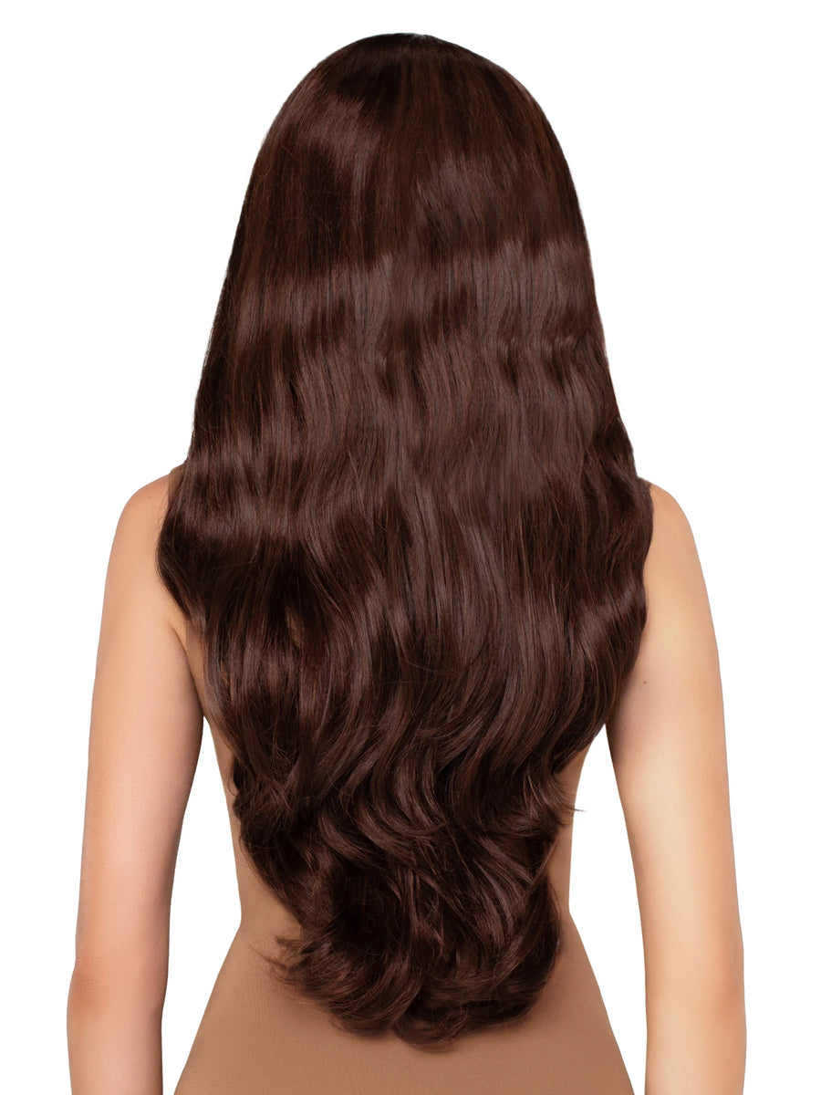 Womens Long 27 Inch Wavy Brown Costume Wig Back Image