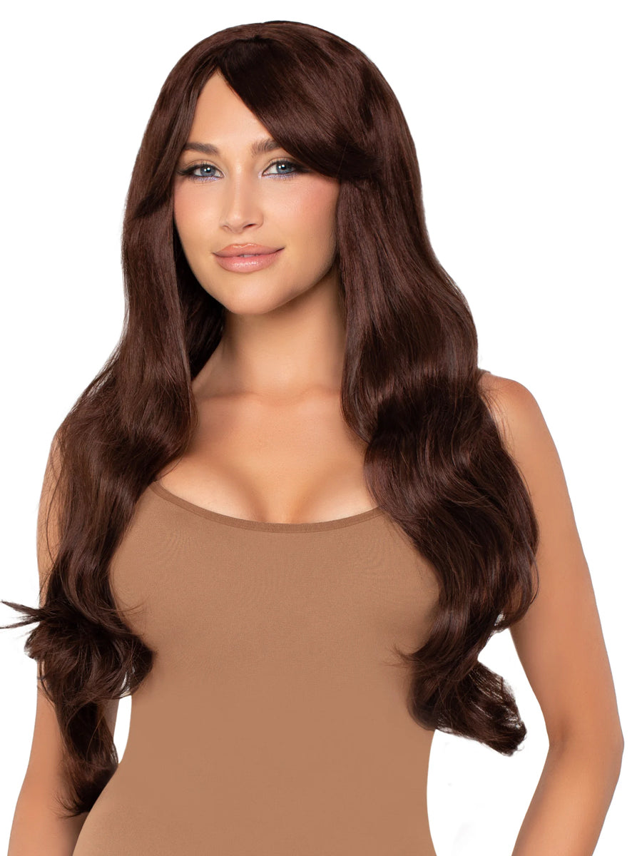 Womens Long 27 Inch Wavy Brown Costume Wig Main Image