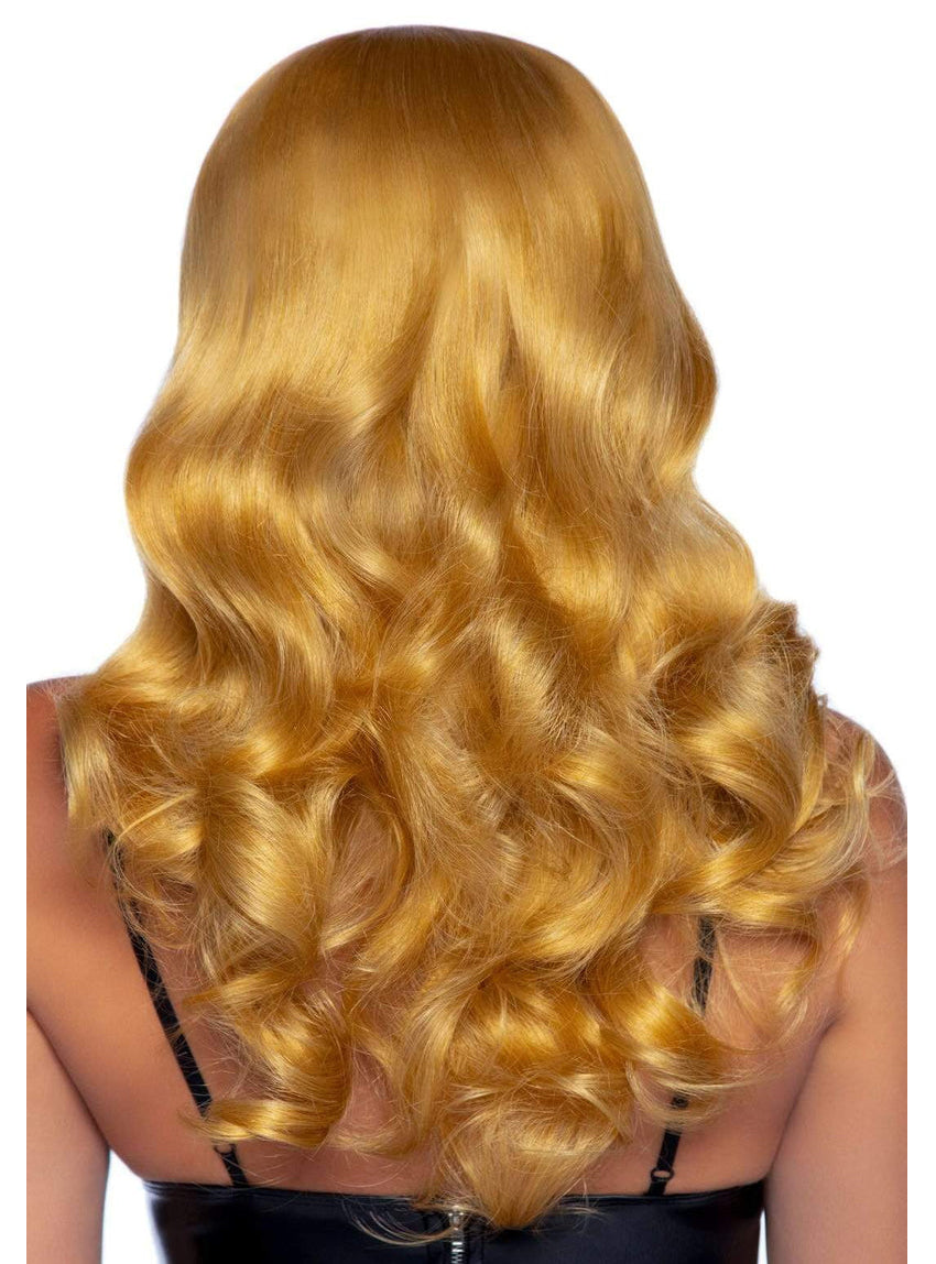 Womens Long Golden Blonde Wavy Wig With Bangs Back Image