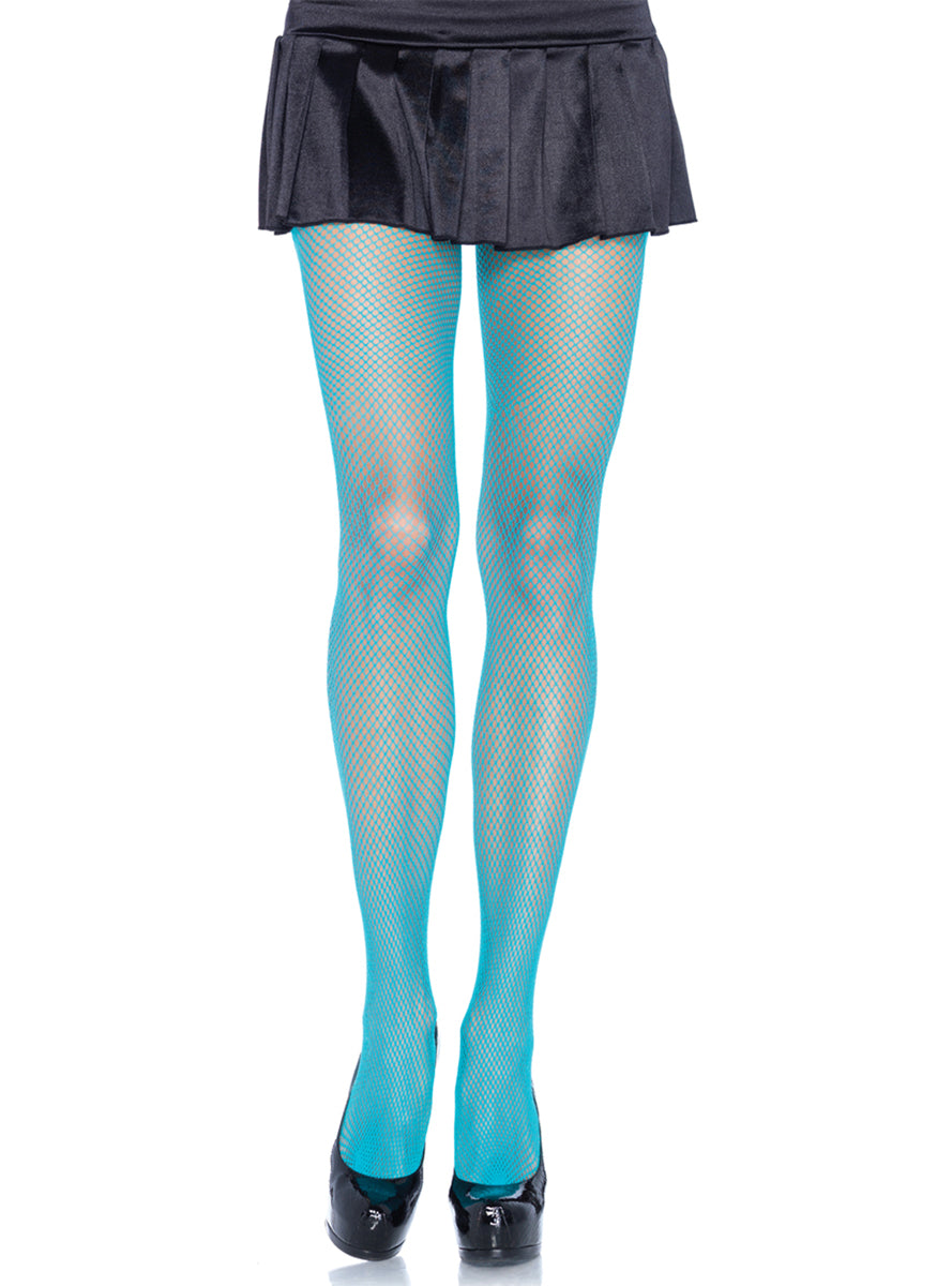 Womens Neon Blue Nylon Fishnet Full Length Costume Tights