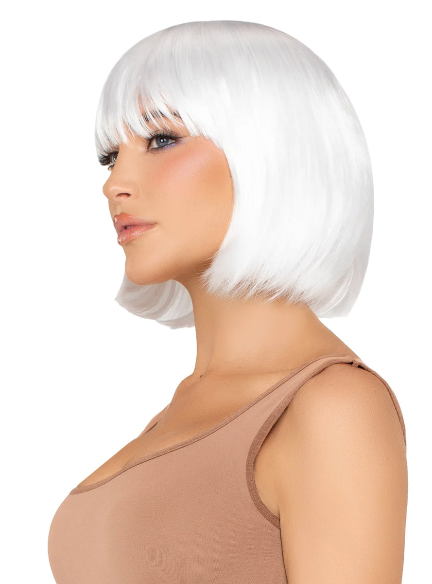 Womens Pearl White Short Natural Bob Costume Wig Side Image